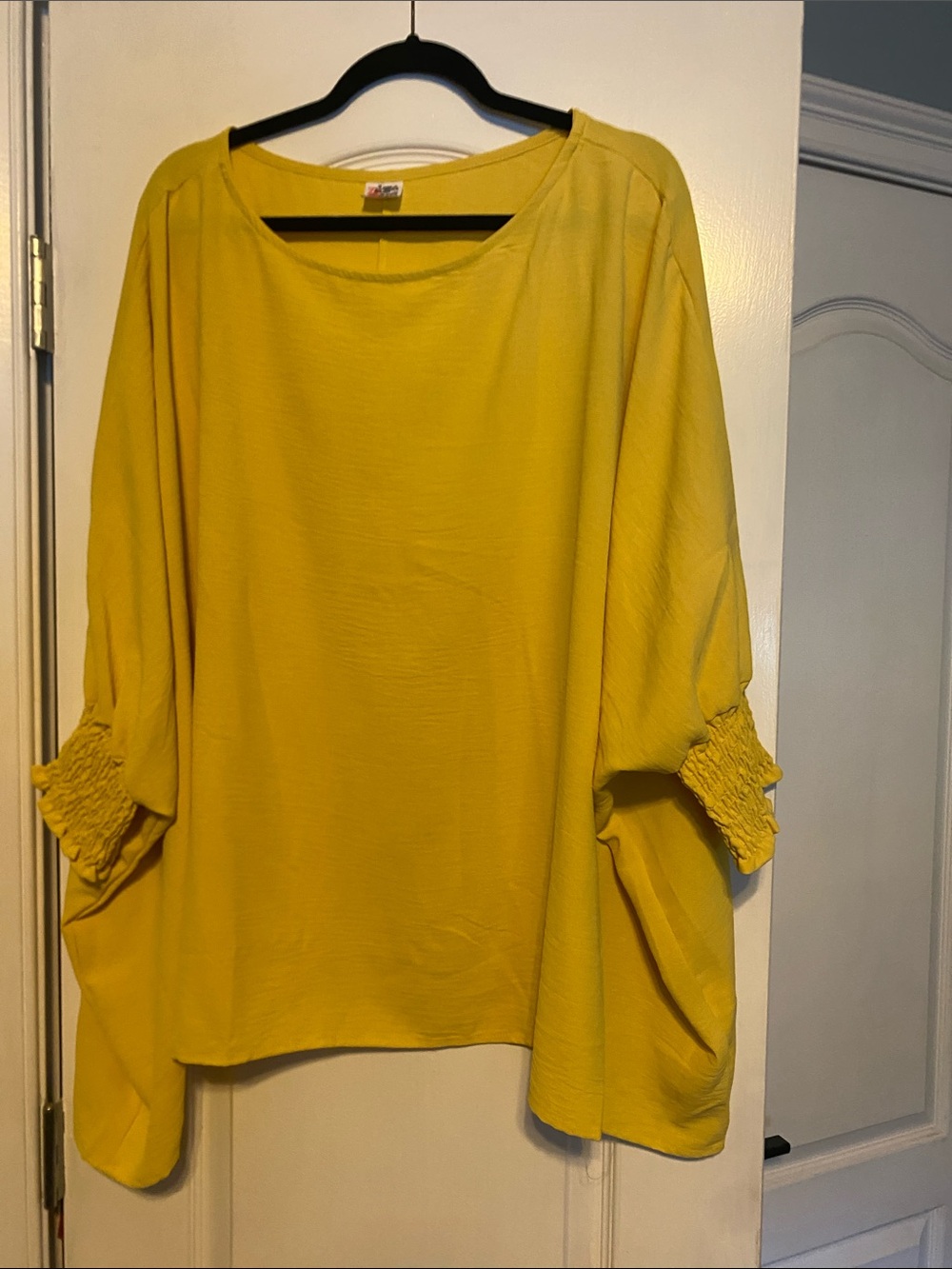 Zig Zag Stripe Smocked-Cuff Yellow Tunic Top by (unbranded)